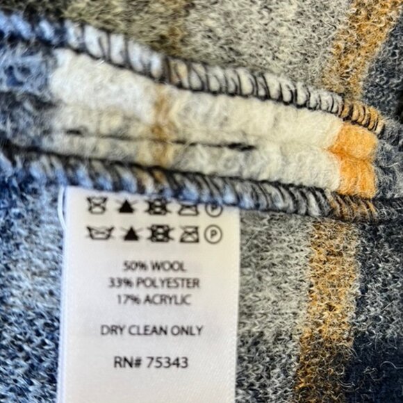 Navy Blue and Gold Plaid Cynthia Rowley Wool Blend Long Jacket, M - Picture 6 of 6